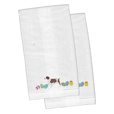 Carolines Treasures Welsh Springer Spaniel Easter White Embroidered Plush Hand Towel, 2PK CK1692KTEMB